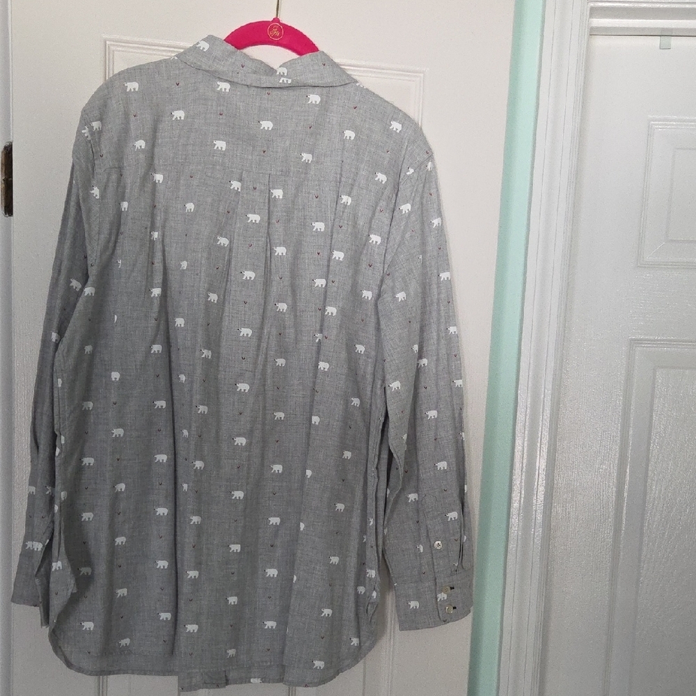 Talbots Gray Shirt with White and Red Accents - Picture 4 of 7